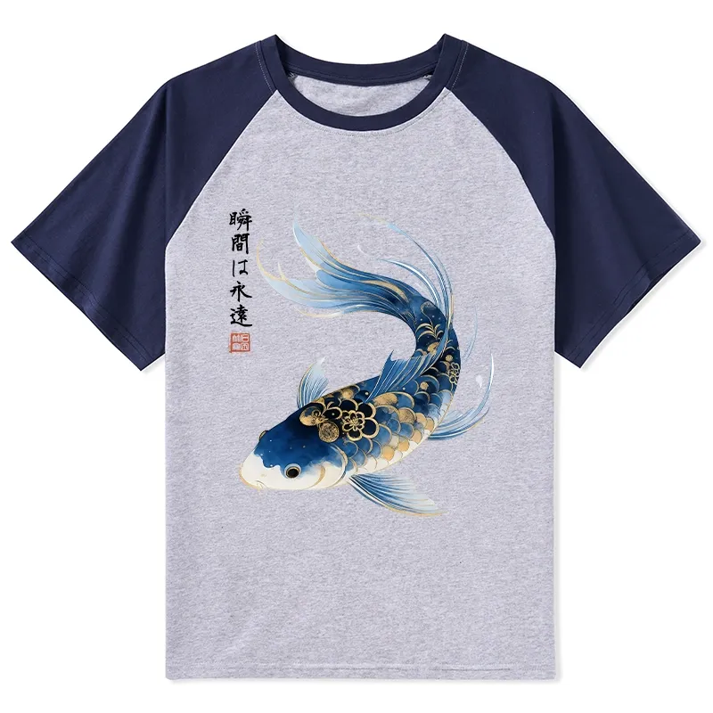 Tokyo-Tiger Elegant Koi Fish Watercolor Art Raglan T-shirt Sale