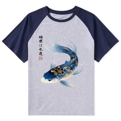 Tokyo-Tiger Elegant Koi Fish Watercolor Art Raglan T-shirt