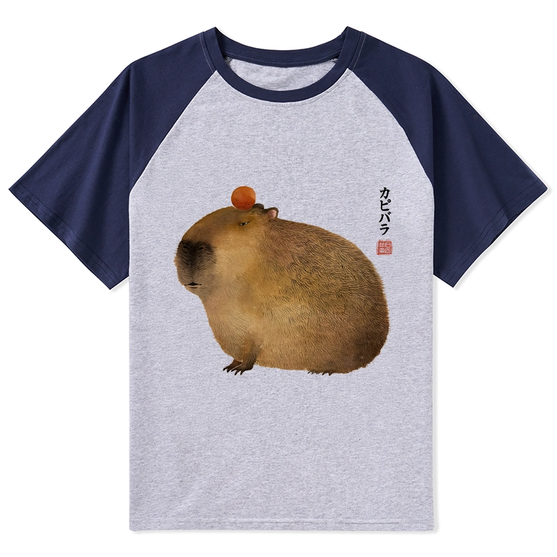 Tokyo-Tiger Calm Capybara Illustration Raglan T-shirt
