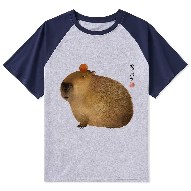 Tokyo-Tiger Calm Capybara Illustration Raglan T-shirt