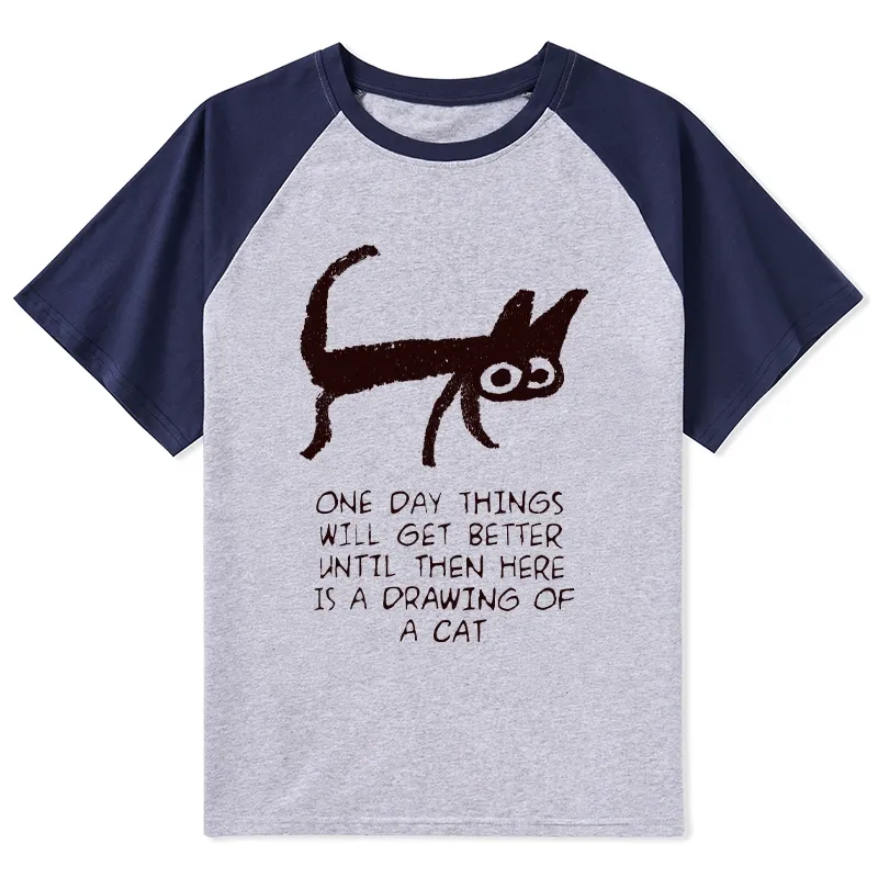 Tokyo-Tiger Cat Cheer Up Drawing Raglan T-shirt