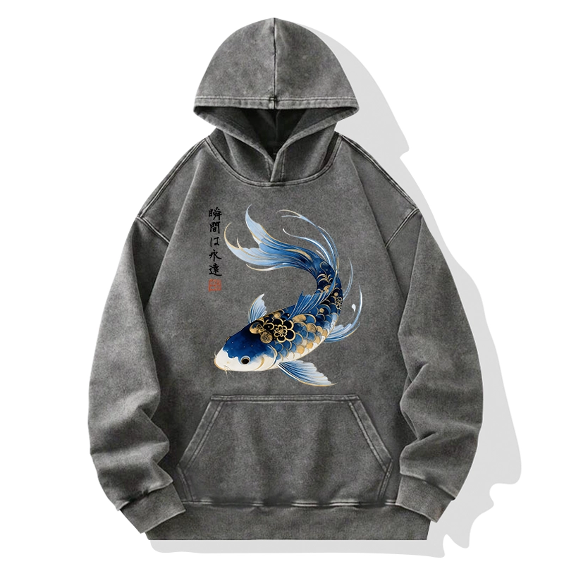 Tokyo-Tiger Elegant Koi Fish Watercolor Art Washed Hoodie