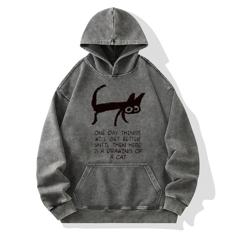 Tokyo-Tiger Cat Cheer Up Drawing Washed Hoodie