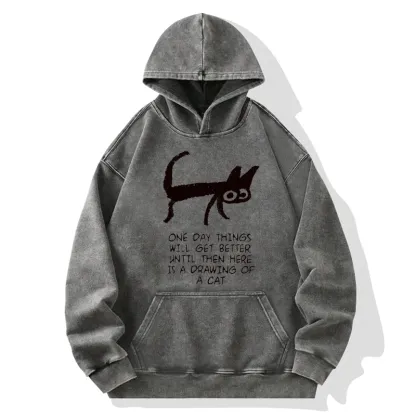 Tokyo-Tiger Cat Cheer Up Drawing Washed Hoodie