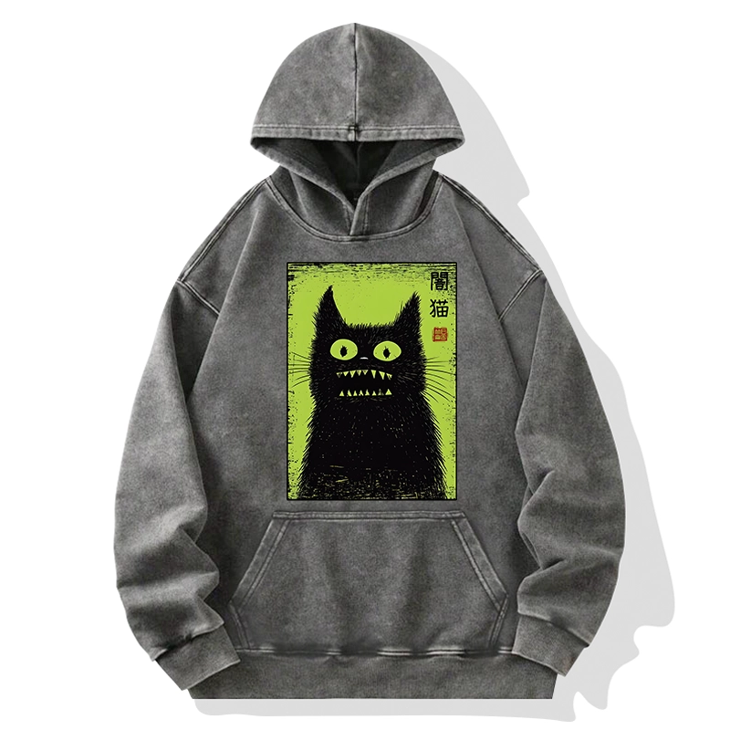 Tokyo-Tiger Spooky Black Cat Japanese Washed Hoodie