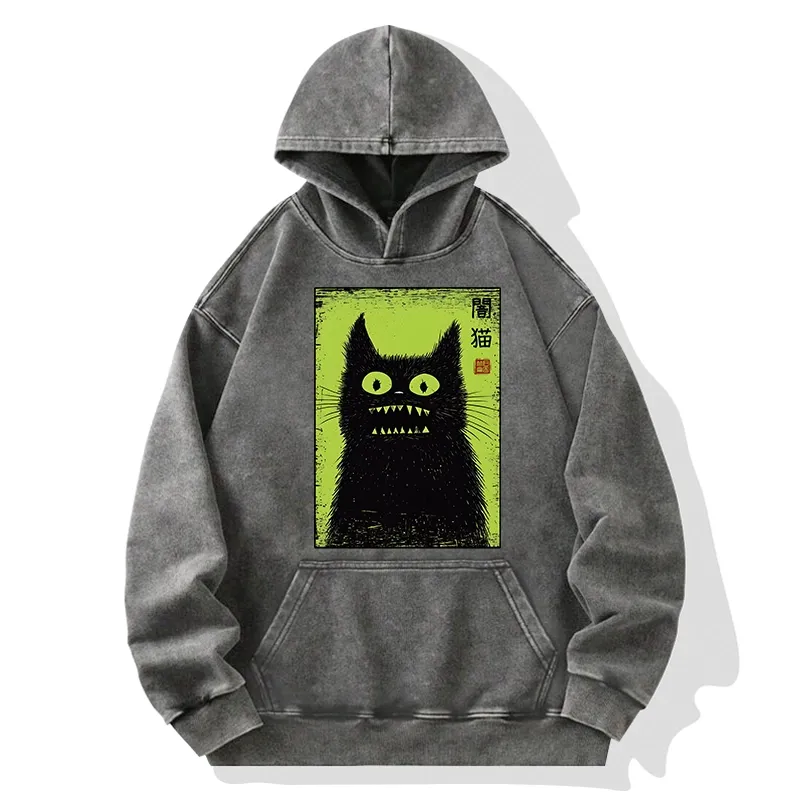 Tokyo-Tiger Spooky Black Cat Japanese Washed Hoodie