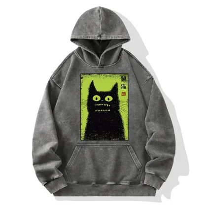 Tokyo-Tiger Spooky Black Cat Japanese Washed Hoodie