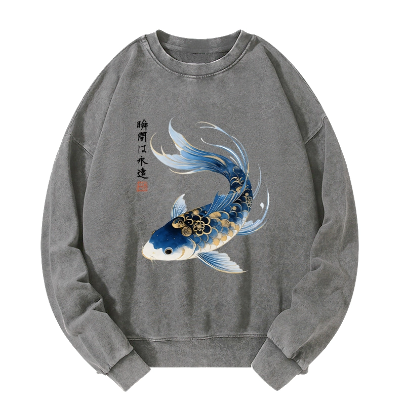 Tokyo-Tiger Elegant Koi Fish Watercolor Art Washed Sweatshirt