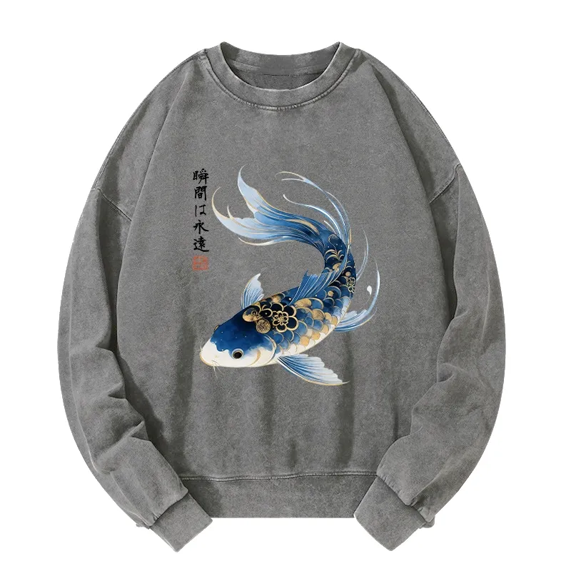 Tokyo-Tiger Elegant Koi Fish Watercolor Art Washed Sweatshirt