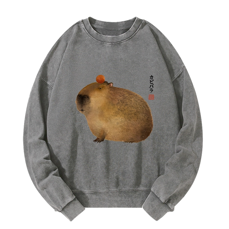 Tokyo-Tiger Calm Capybara Illustration Washed Sweatshirt
