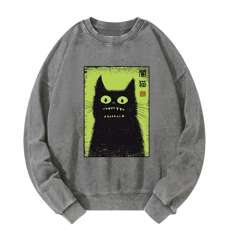 Tokyo-Tiger Spooky Black Cat Japanese Washed Sweatshirt
