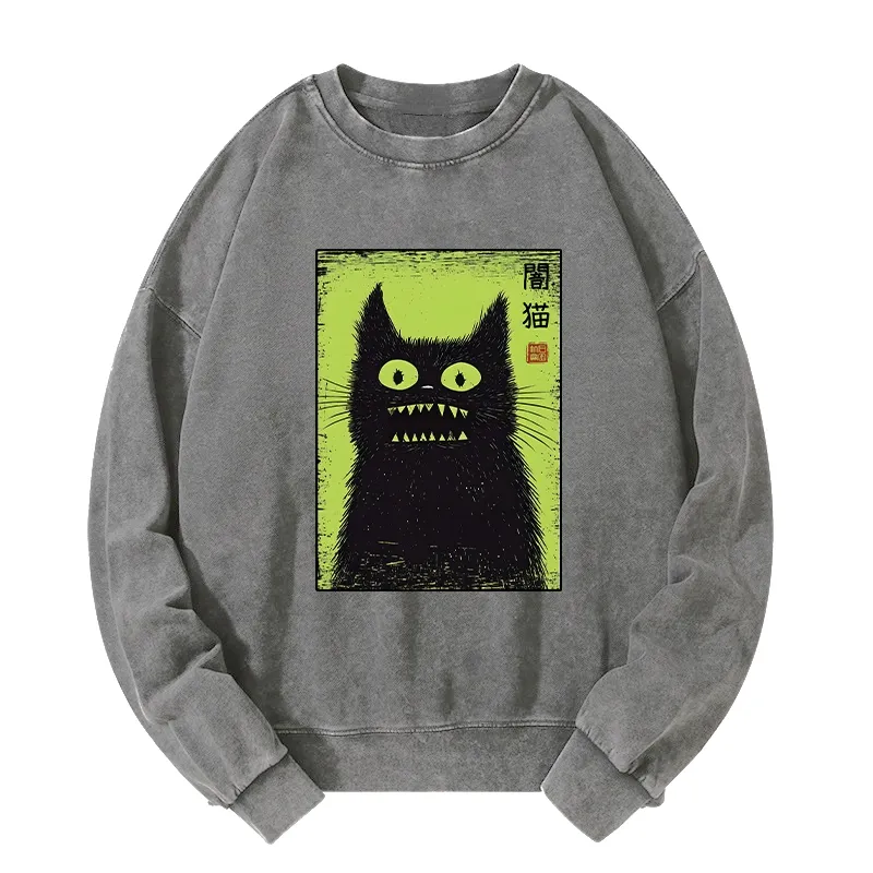 Tokyo-Tiger Spooky Black Cat Japanese Washed Sweatshirt