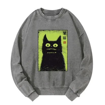 Tokyo-Tiger Spooky Black Cat Japanese Washed Sweatshirt