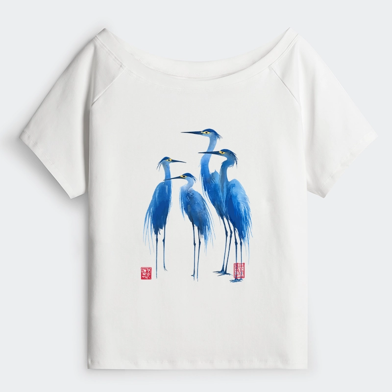 Tokyo-Tiger Flocks Of Great Blue Herons Off Shoulder T-Shirt