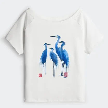 Tokyo-Tiger Flocks Of Great Blue Herons Off Shoulder T-Shirt