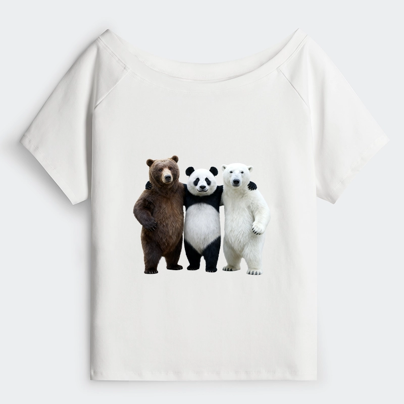 Tokyo-Tiger Three Bears Stand Together Off Shoulder T-Shirt