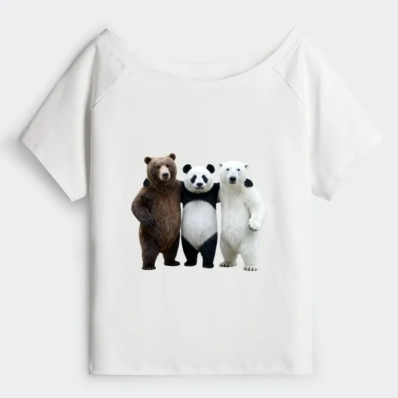Tokyo-Tiger Three Bears Stand Together Off Shoulder T-Shirt