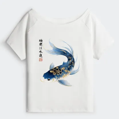 Tokyo-Tiger Elegant Koi Fish Watercolor Art Off Shoulder T-Shirt