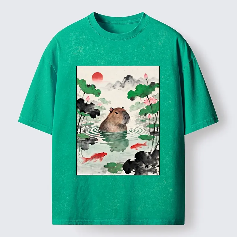 Tokyo-Tiger Chill Capybara In Water Washed T-Shirt