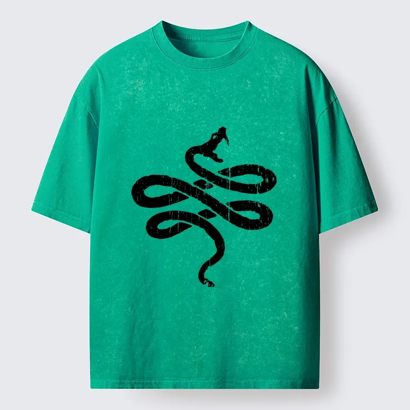 Tokyo-Tiger Black Snake Brush Art Washed T-Shirt