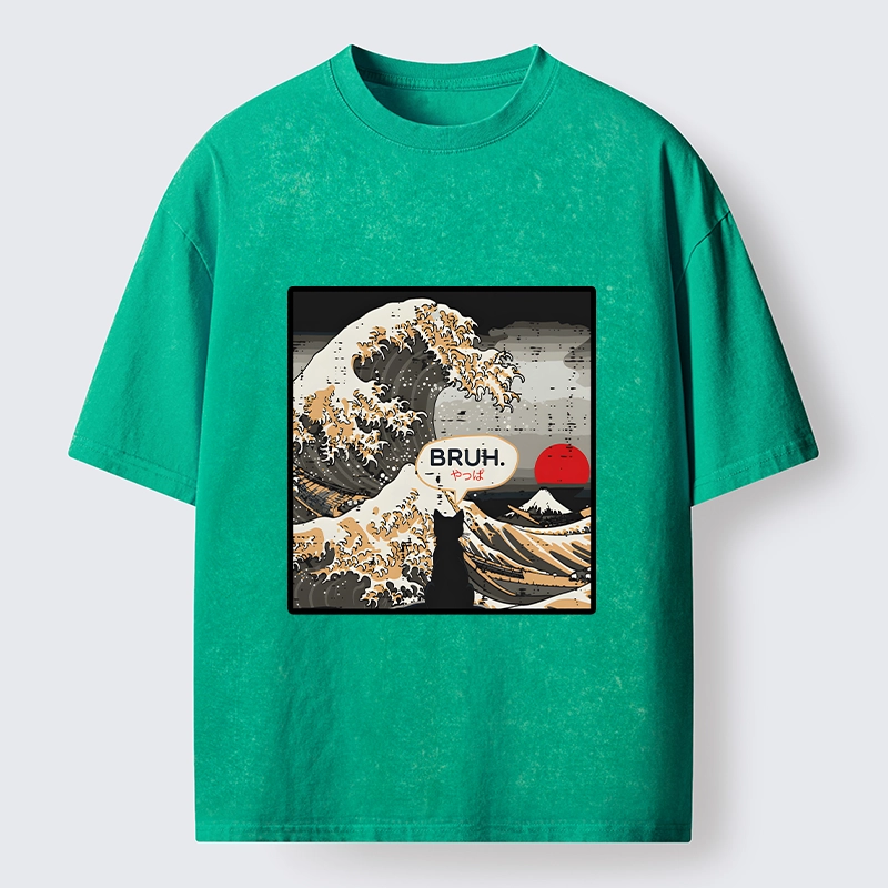 Tokyo-Tiger Great Wave Cat Bruh Washed T-Shirt