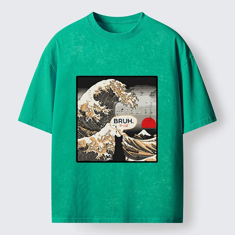 Tokyo-Tiger Great Wave Cat Bruh Washed T-Shirt