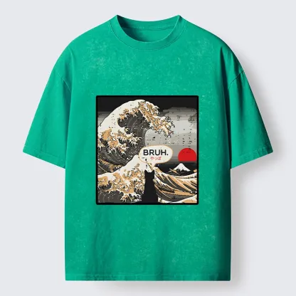 Tokyo-Tiger Great Wave Cat Bruh Washed T-Shirt