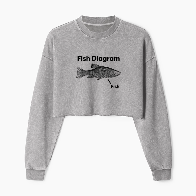 Tokyo-Tiger A Funny Guide to Fish Meme Washed Crop Sweatshirt