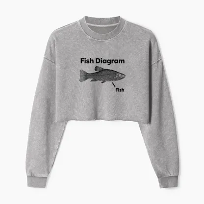 Tokyo-Tiger A Funny Guide to Fish Meme Washed Crop Sweatshirt