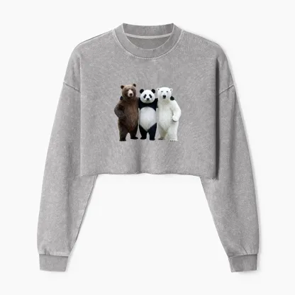 Tokyo-Tiger Three Bears Stand Together Washed Crop Sweatshirt