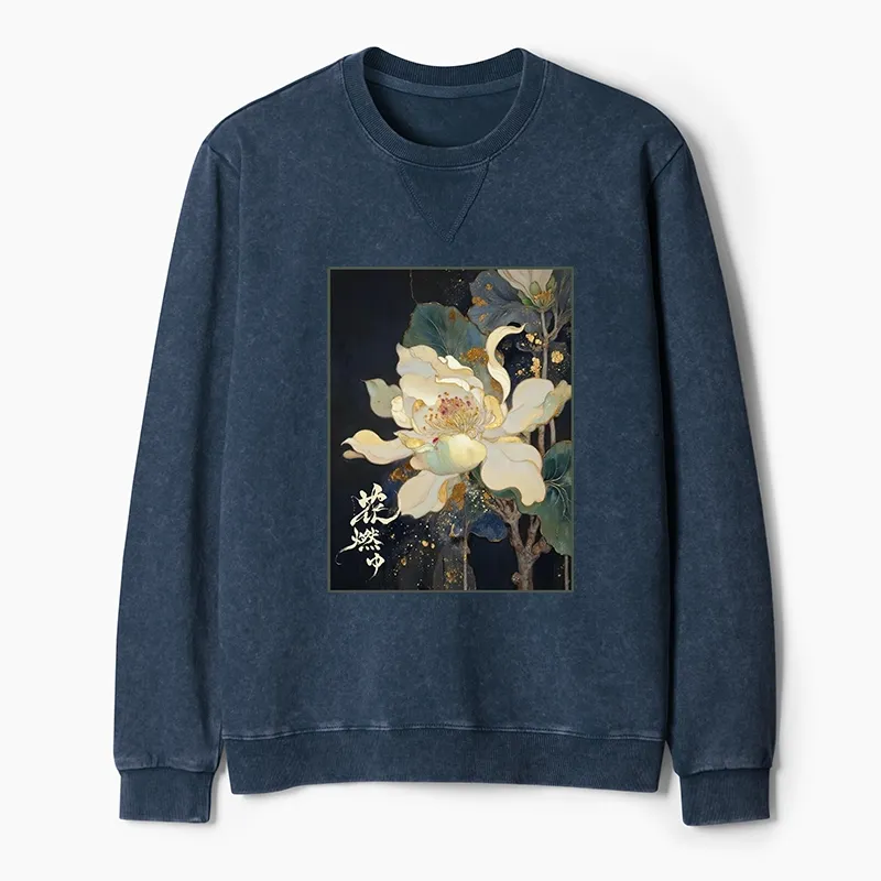 Tokyo-Tiger Lotus Adorned With Golden Specks Washed Terry Sweatshirt