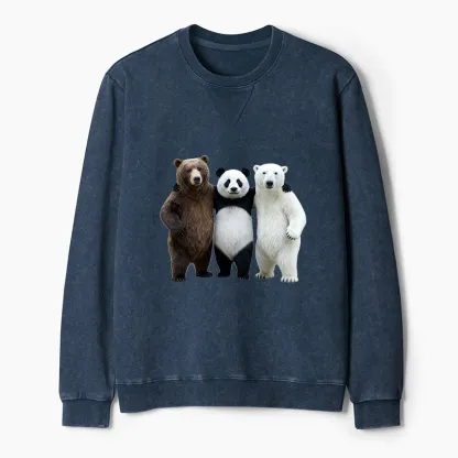 Tokyo-Tiger Three Bears Stand Together Washed Terry Sweatshirt