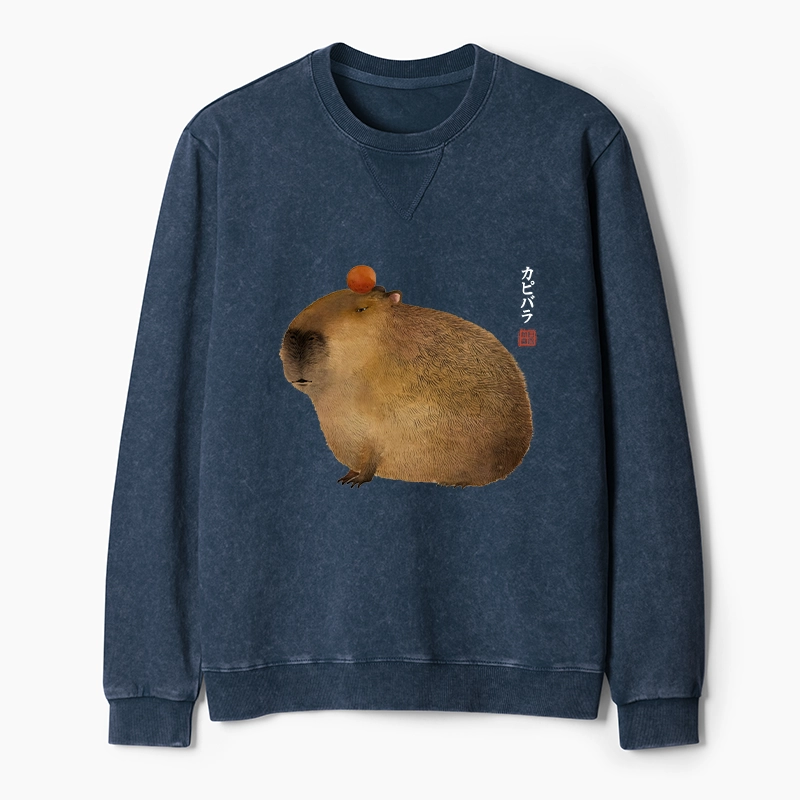 Tokyo-Tiger Calm Capybara Illustration Washed Terry Sweatshirt