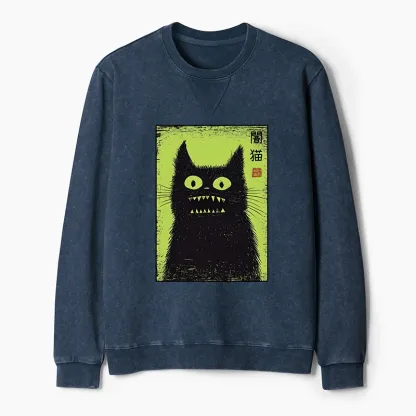 Tokyo-Tiger Spooky Black Cat Japanese Washed Terry Sweatshirt