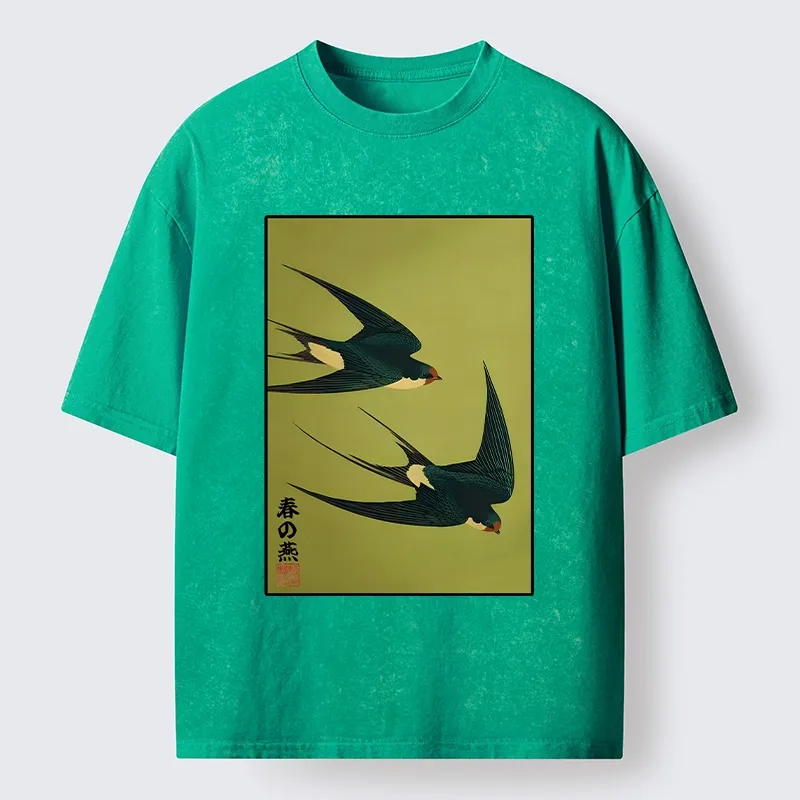 Tokyo-Tiger Spring Birds Of Peace Washed T-Shirt