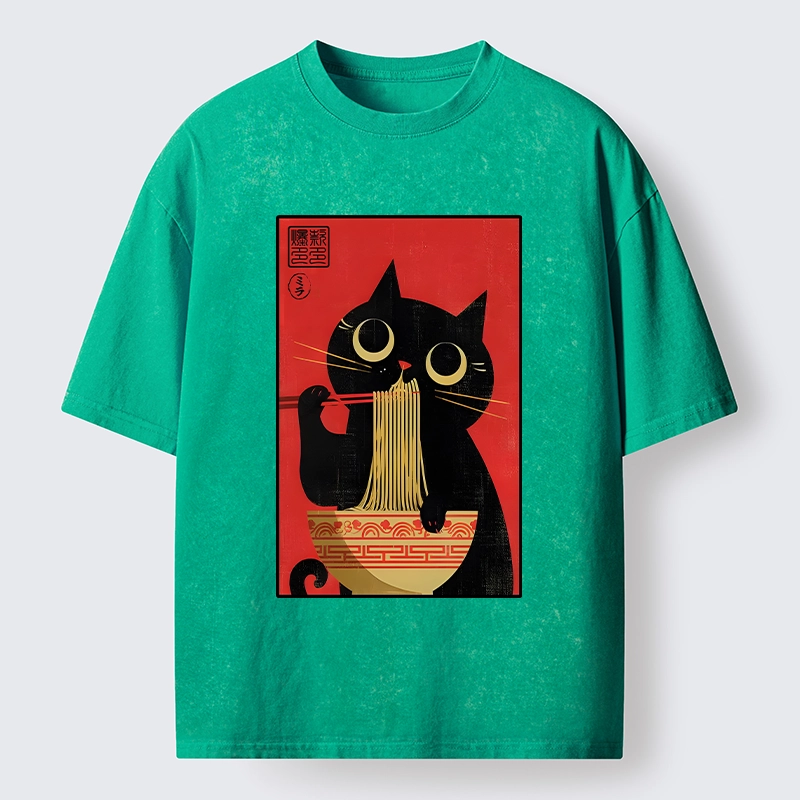 Tokyo-Tiger Cat Eats Ramen Like A Pro Washed T-Shirt