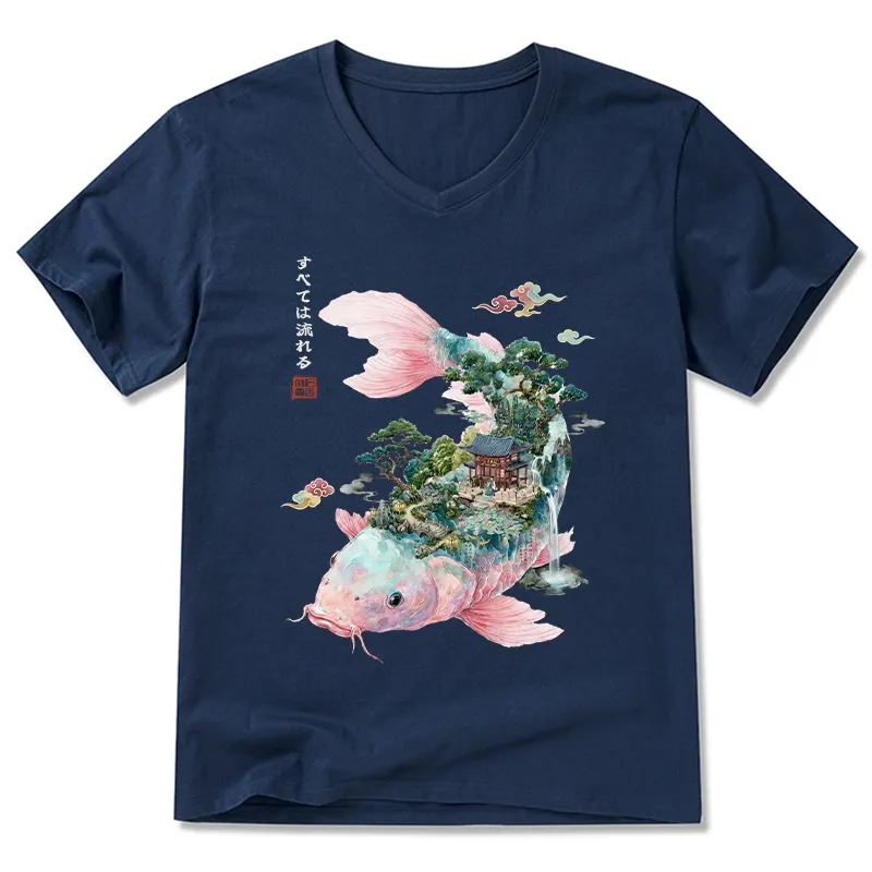 Tokyo-Tiger  Journey Of The Flowing Koi V-Neck Classic T-Shirt