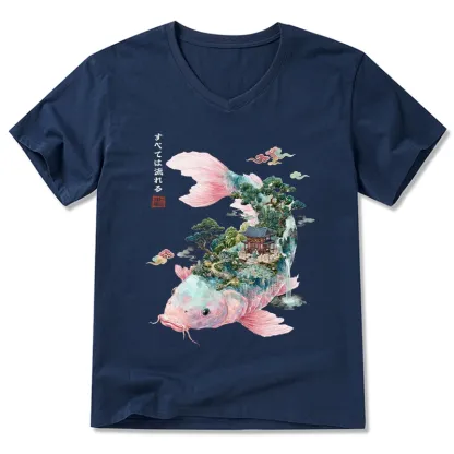 Tokyo-Tiger  Journey Of The Flowing Koi V-Neck Classic T-Shirt