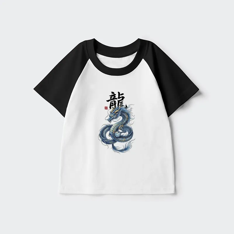 Tokyo-Tiger Mythic Blue Dragon Kids Raglan T-shirt Sale