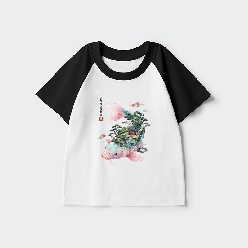 Tokyo-Tiger Journey Of The Flowing Koi Kids Raglan T-shirt