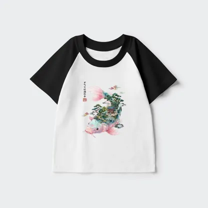 Tokyo-Tiger Journey Of The Flowing Koi Kids Raglan T-shirt