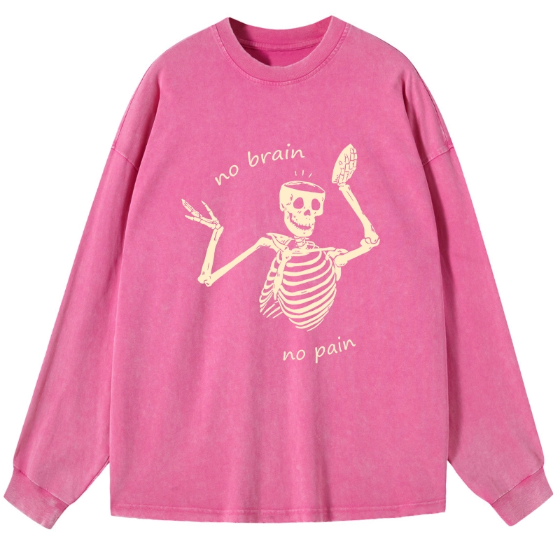 Tokyo-Tiger Skeletons Feel No Pain Washed Long Sleeve T-Shirt