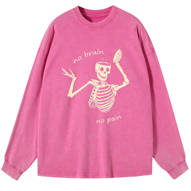 Tokyo-Tiger Skeletons Feel No Pain Washed Long Sleeve T-Shirt