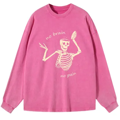 Tokyo-Tiger Skeletons Feel No Pain Washed Long Sleeve T-Shirt