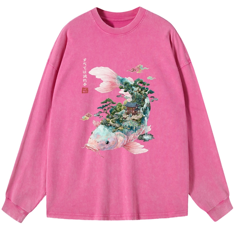 Tokyo-Tiger Journey Of The Flowing Koi Washed Long Sleeve T-Shirt