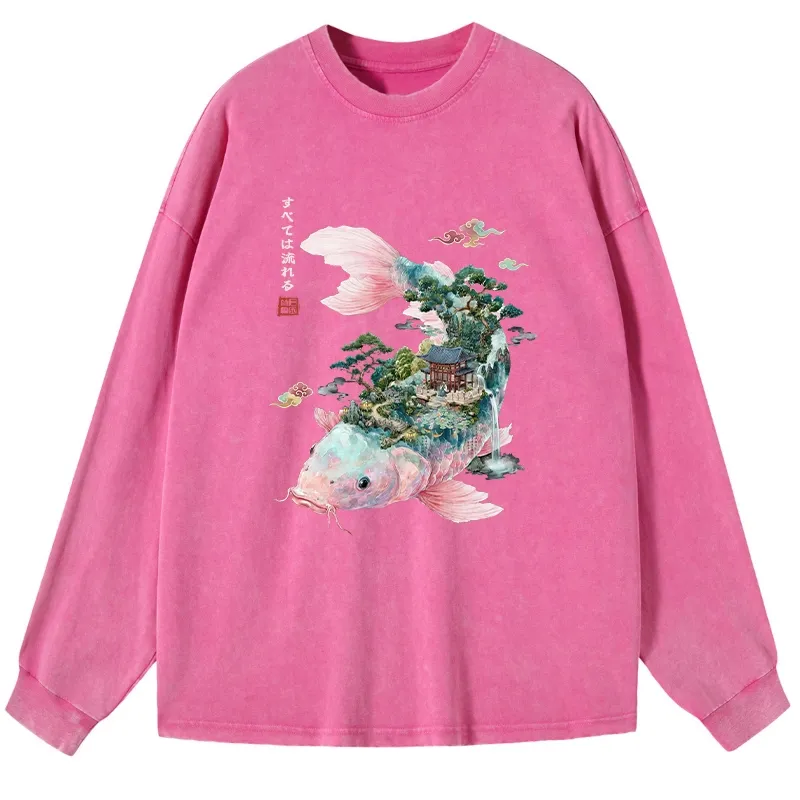 Tokyo-Tiger Journey Of The Flowing Koi Washed Long Sleeve T-Shirt