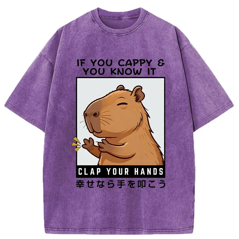 Tokyo-Tiger Capybara Clapping Washed T-Shirt