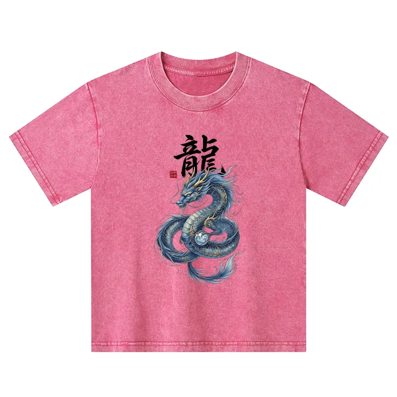 Tokyo-Tiger Mythic Blue Dragon Kids Washed T-Shirt
