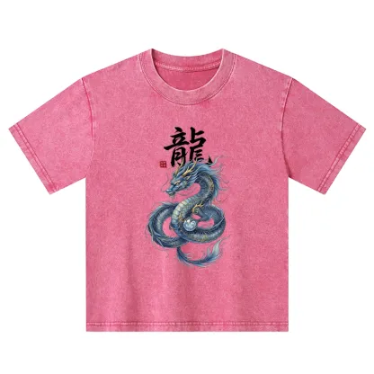 Tokyo-Tiger Mythic Blue Dragon Kids Washed T-Shirt