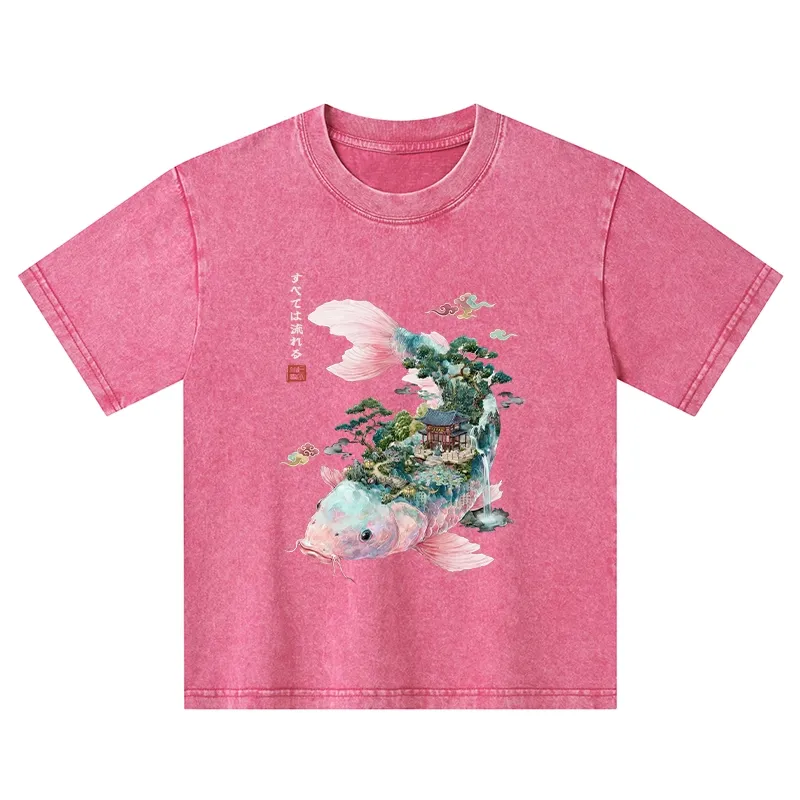 Tokyo-Tiger Journey Of The Flowing Koi Kids Washed T-Shirt
